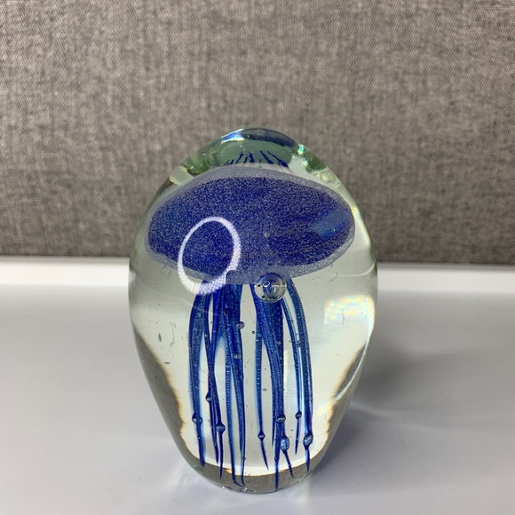 Art Glass Blue Tropical Jellyfish Paperweight Collectible - Picture 1 of 7